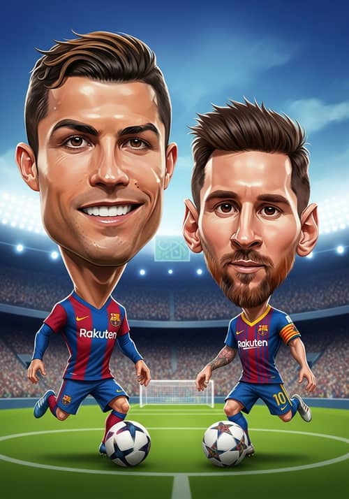 Cristiano Ronaldo & Lionel Messi Caricature Art