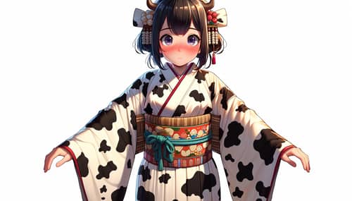 Playful Cow Bikini Art: Anime-Inspired Girl Blushing
