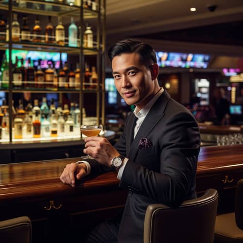 Stylish Asian Gentleman at Casino Bar