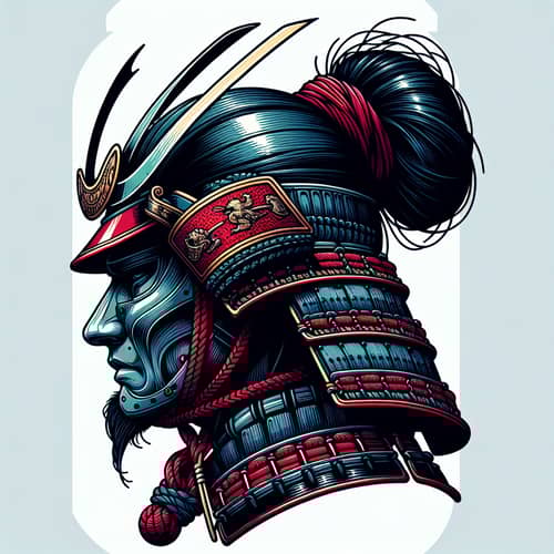 Japanese Samurai Profile Face in Color