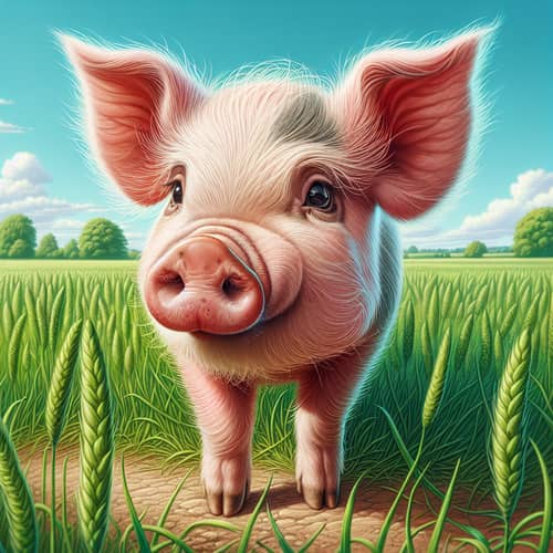 Medium Size Domestic Pig in Lush Field - Charming Image