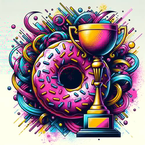 Donut Trophy Logo: Vibrant Digital Illustration in Street Art Style