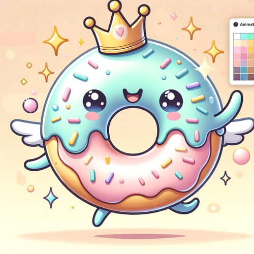 Cheerful Donut Character with Sparkling Crown | Vibrant Animated Art
