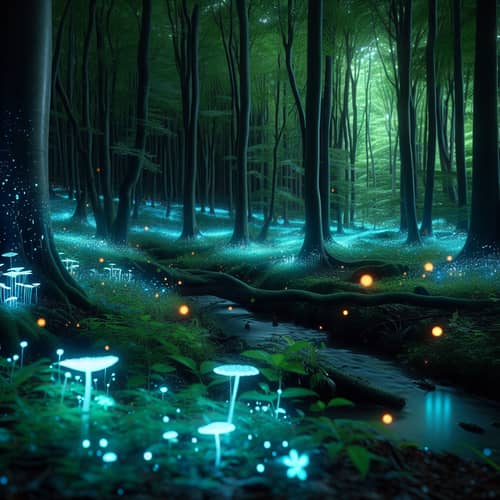 Enchanting Bioluminescent Forest at Night