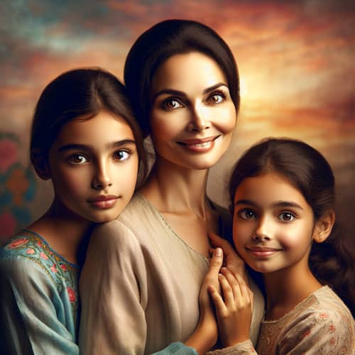 South Asian Mother and Daughters Portrait | Loving Family Sunset Shot