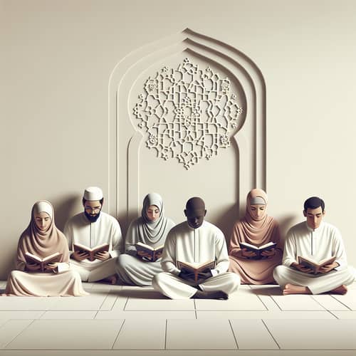 Serene Scene of Quran Companions Reading Together