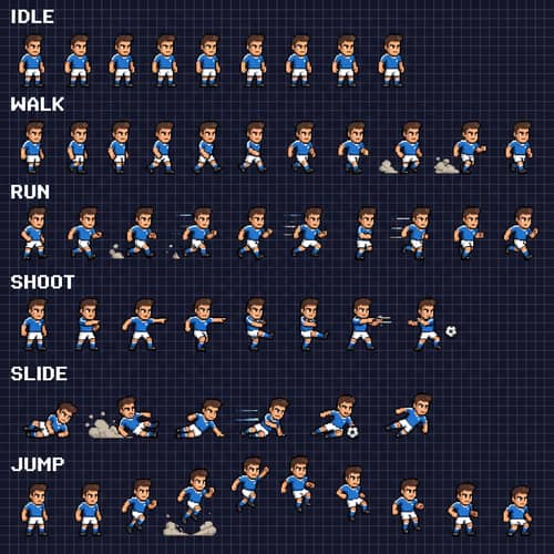 Pixel Art Soccer Sprite Sheet for Indie Games Pixel Art Soccer Sprite Sheet for Indie Games