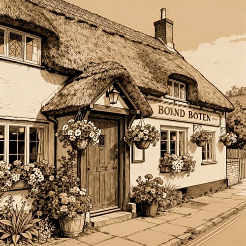 Traditional British Country Pub Art in Sepia