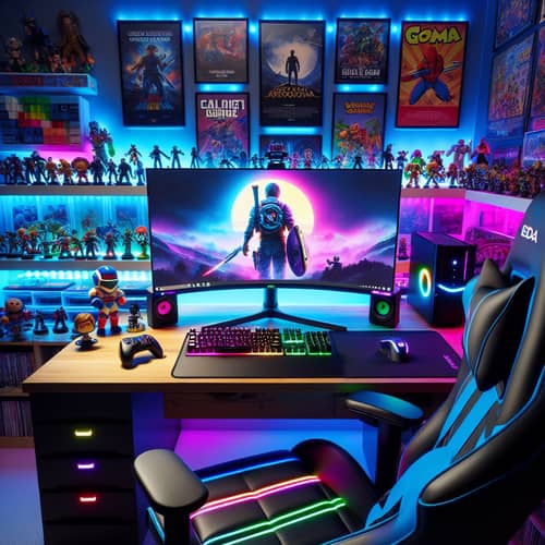 Gamer's Paradise Setup: Curved Monitor, Rainbow Backlit Keyboard & LED Ambience