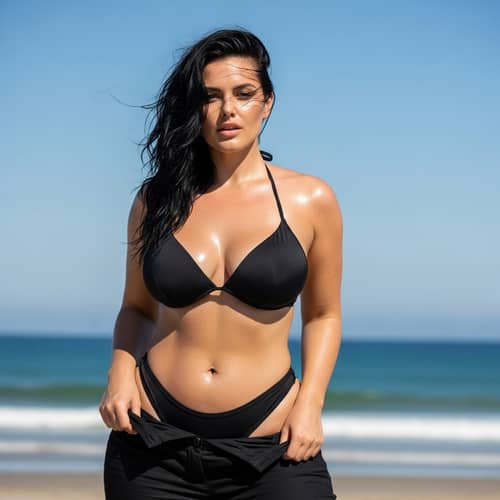 Stunning Busty Women in Black Bikinis