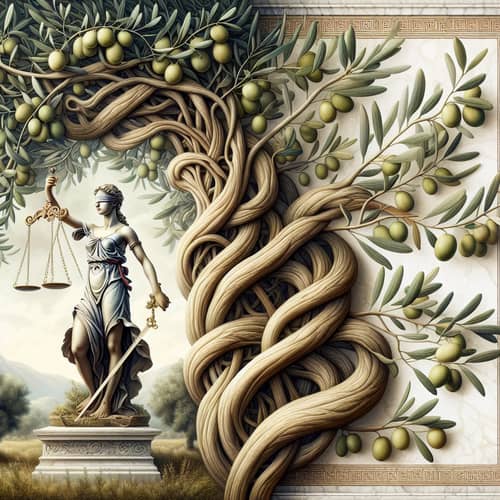 Lady Justice Marble Sculpture with Olive Vine | Symbol of Impartiality