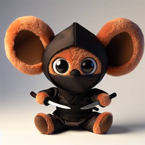 Playful Brown Ninja Plush Toy with Traditional Martial Arts Pose