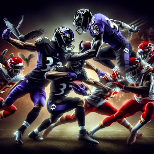 Intense Baltimore Ravens vs Kansas City Chiefs American Football Game