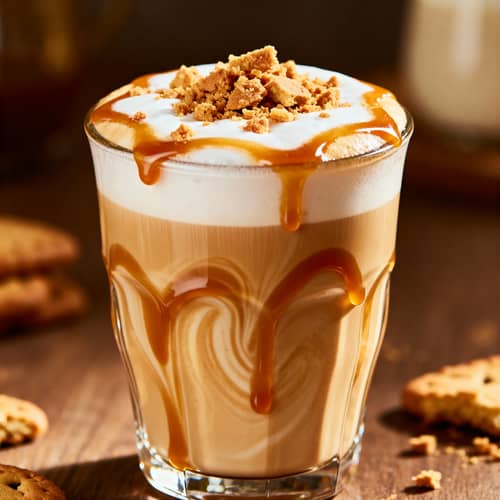 Delicious Latte with Toffee Syrup and Biscuit Treats Delicious Latte with Toffee Syrup and Biscuit Treats