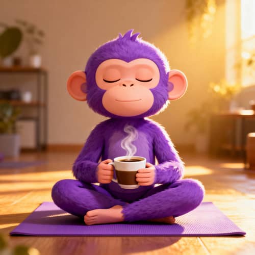 Animated Purple Monkey Practicing Yoga Animated Purple Monkey Practicing Yoga