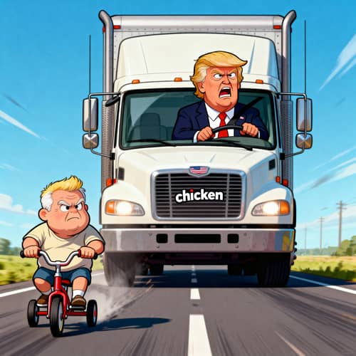 Trump vs. Tricycle: Satirical Cartoon Showdown Trump vs. Tricycle: Satirical Cartoon Showdown