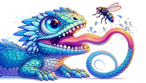 Delightful Ice Lizard Capturing Fly in Dream-like Scene