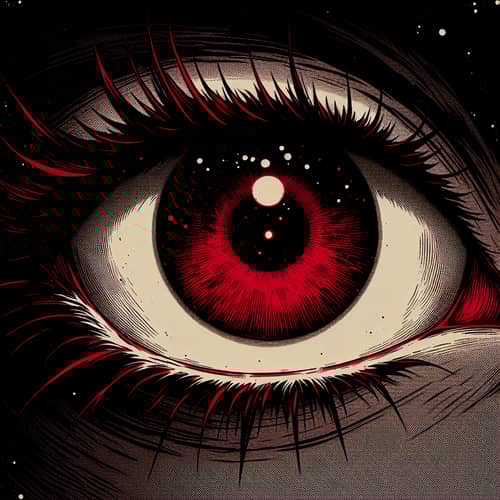 Manga-Style Red Eye in Darkness Art