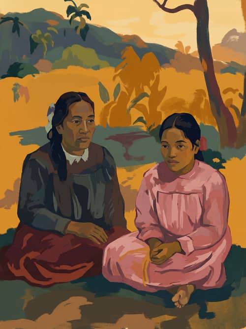 Vibrant Digital Art Inspired by Gauguin's Two Sisters