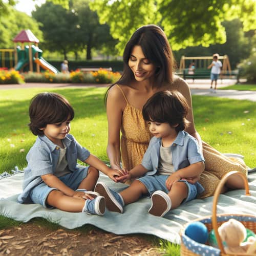 Happy Twin Boys Playing with Mother in Park | Family Fun Outdoors