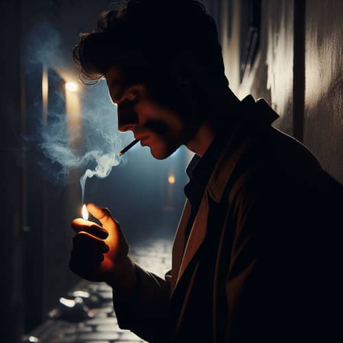Heartbroken Hispanic Male Silhouette in Dimly Lit Alley