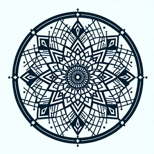 Minimalist Geometric Mandala Design with Black Lines and Blue Shades