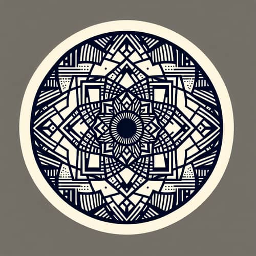 Minimalist Geometric Circle Design with Black and Blue Patterns