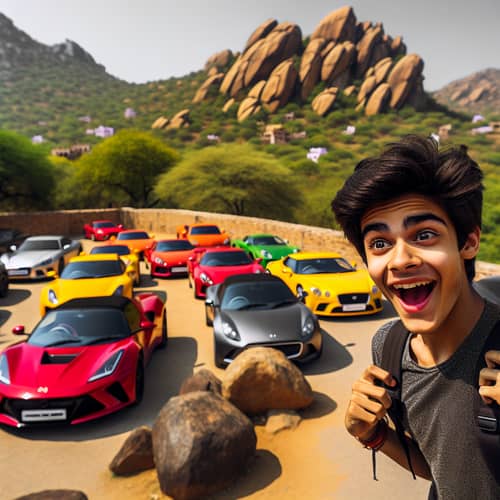 Young South Asian Male Exploring Sports Cars in Mount Abu, Rajasthan