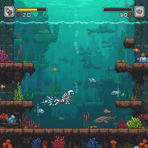 2D Pixel Game: Space Swimming Adventure