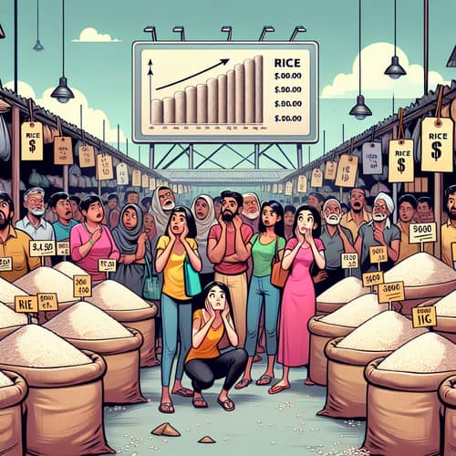 High Rice Prices Market Scene - Surprised Shoppers