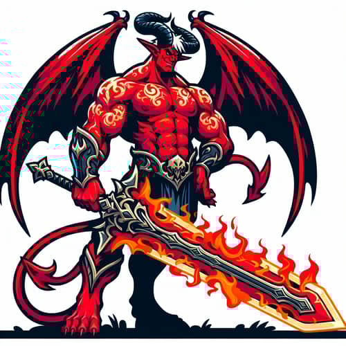 Epic Demon Art: Hellboy with Flaming Sword