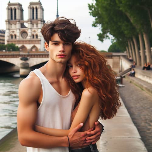 Colombian Girl & French Boy Embracing at Seine River | Paris