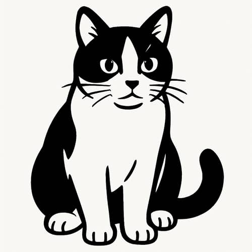 Cute Black and White Cat with Thick Lones