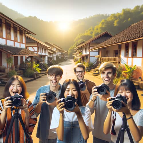 Capturing Experiences: Vlogging Group in Picturesque Village