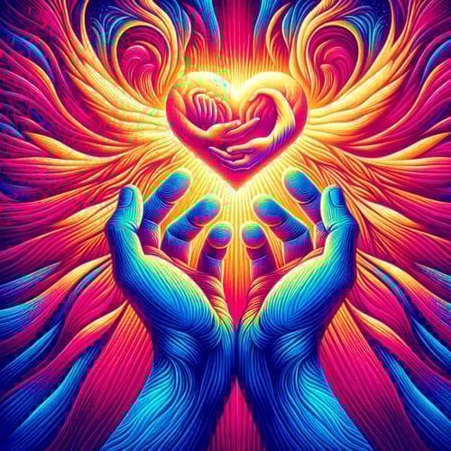 Heart of Love and Unity: Symbolic Hands Reaching for Hope and Connection