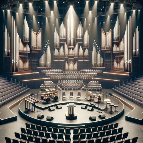 Vibrant 500 Sq Ft Stage Setup with 60 Chairs & Pulpit