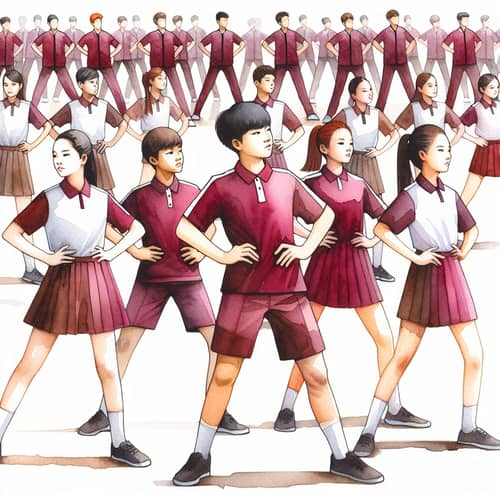 Diverse Group of Classmates Performing Dance | Maroon PE Uniform