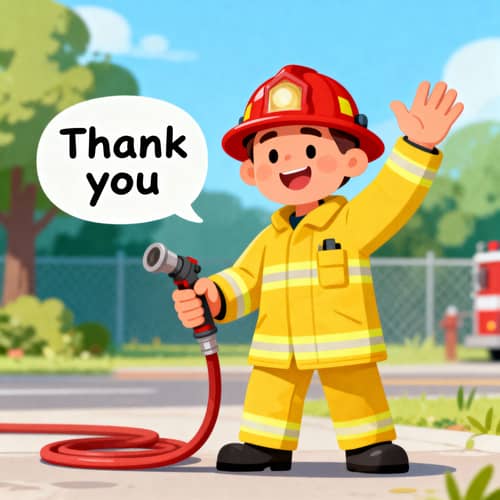 Cartoon Firefighter Saying Thank You
