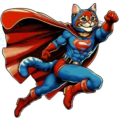 Playful Superhero Cat Illustration | Comic Book Style Art