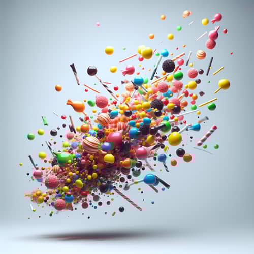 Vibrant Flying Candies in Ultra Realism