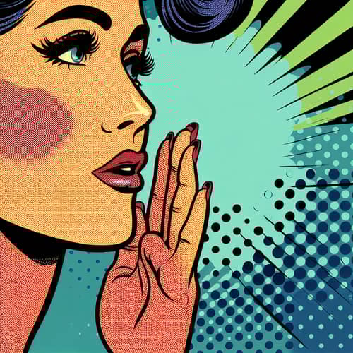 Retro Pop Art Woman Whispering | Vibrant Aesthetic