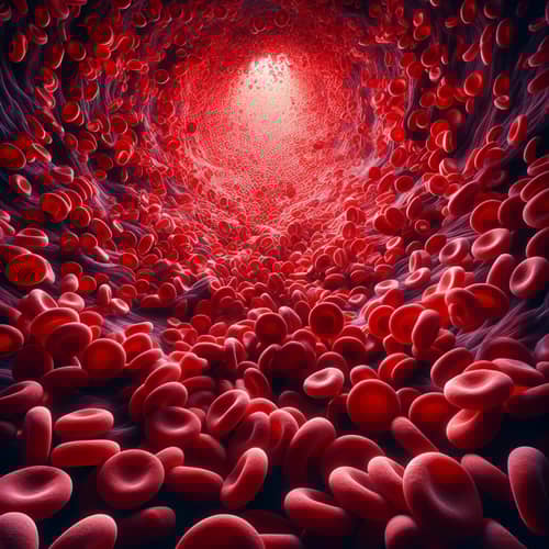 Vivid Microscopic View of Red Blood Cells in Blood Stream