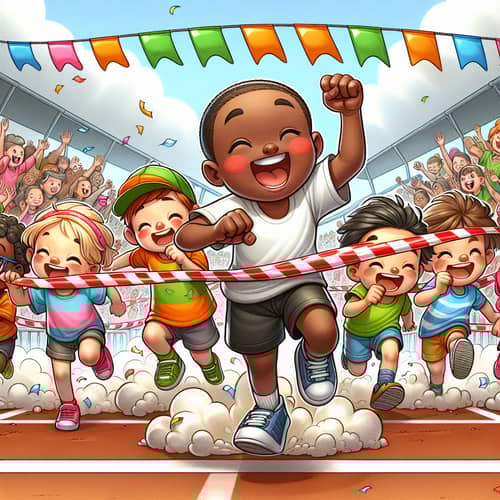Diverse Kids Foot Race | Black 5-Year-Old Triumphs
