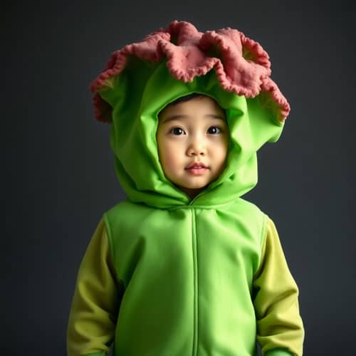 Cute Asian Child in Broccoli Costume
