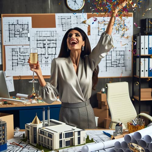 Middle-Eastern Female Architect Celebrating New Year | Architectural Designs