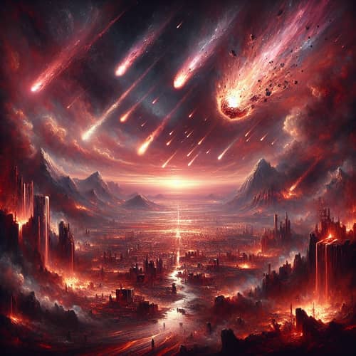 Apocalyptic Scene with Meteor Impact and Human Resilience