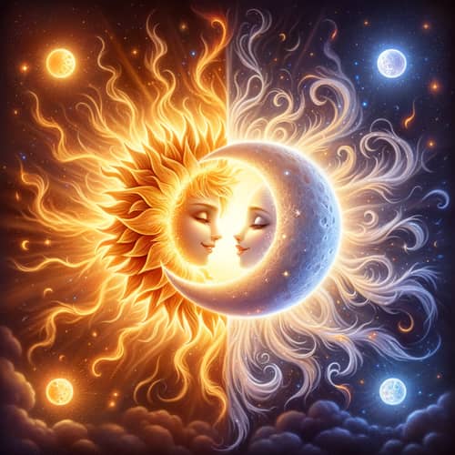 Celestial Love Story: Sun and Moon Personified