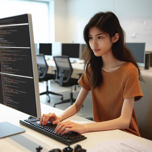 Junio | Young Tester Reviewing Code at Desktop Computer