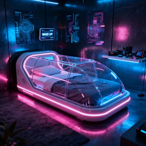 Cyberpunk Vibe Bedroom with Capsule Bed