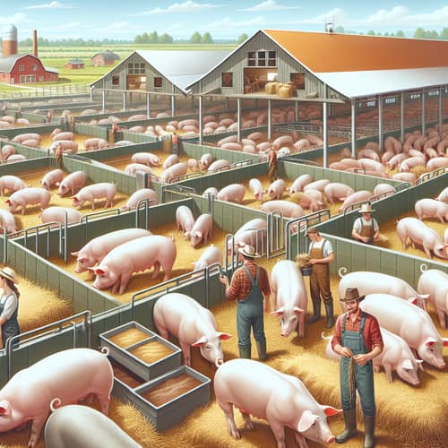 Large Pig Farm: Diverse Pigs & Working Farm Hands